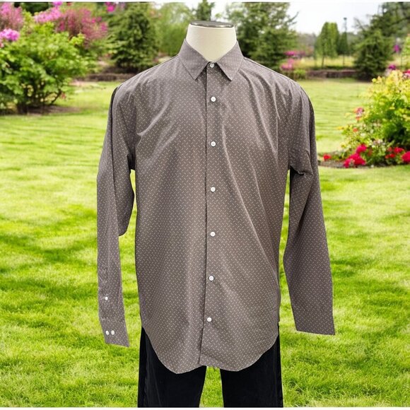 Artefact Mens Slim Fit Dress Shirt XL Brown & White Pattern - Picture 1 of 8